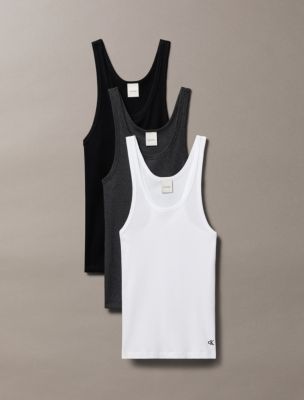 Cotton Ribbed 3-Pack Tank Top, Black/White/Charcoal Heather