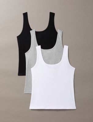 Rib Cotton 3-Pack Tank Top, Black/Brilliant White/Grey Heather