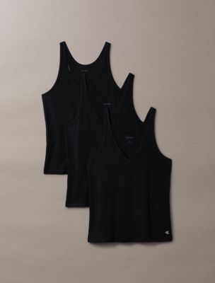 Cotton Stretch Blend 3-Pack V-Neck Tank Top, Black