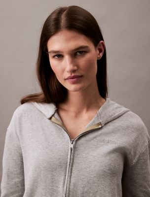 Женское худи Calvin Klein Icon Cotton Terry Zip Sleep, цвет: Серый меланжевый — фото 4