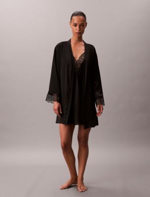 CK Black Satin Silk Bathrobe, Black
