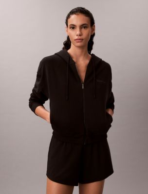 Cotton Blend Terry Relaxed Sleep Hoodie, Black