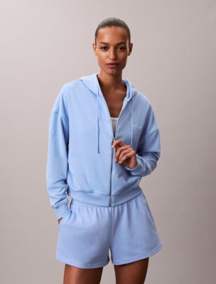Cotton Blend Terry Relaxed Sleep Hoodie, Frozen Fjord