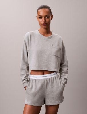 Logo Cotton Jersey Cropped Tee, Grey Heather