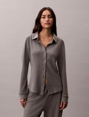 Brushed Knit Slim Sleep Shirt, Charcoal Heather Grey