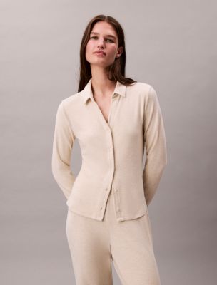 Brushed Knit Slim Sleep Shirt, Oatmeal Heather