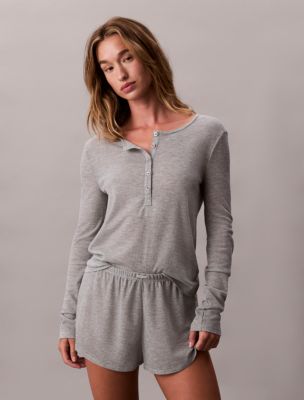 Lightweight Waffle Henley T-Shirt, Grey Heather