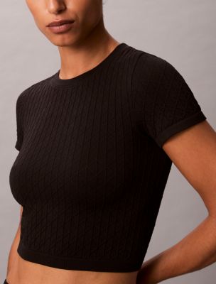Женская футболка Calvin Klein Rib Emblem Seamless, цвет: Чёрный — фото 2
