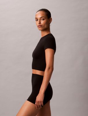 Женская футболка Calvin Klein Rib Emblem Seamless, цвет: Чёрный — фото 4