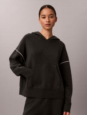 Женское домашнее худи Calvin Klein из плюшевого трикотажа, цвет: Чёрный устричный