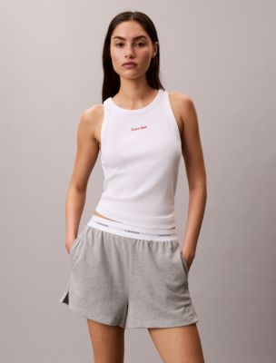 Logo Graphic Ribbed Sleep Tank Top, Classic White