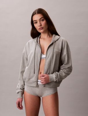 Logo Cotton Jersey Full Zip Hoodie, Grey Heather