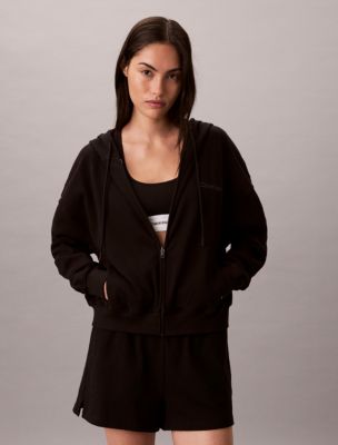 Logo Cotton Jersey Full Zip Hoodie, Black