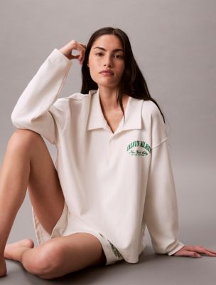 Logo Cotton Jersey Polo Sweatshirt, Tofu