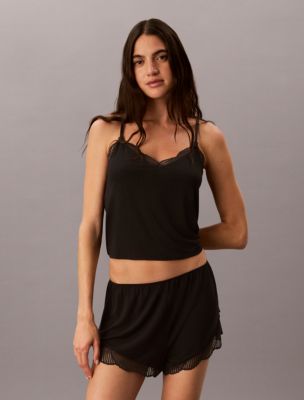 Трусы-шортики, кружево, модал, в рубчик — Calvin Klein, цвет: Чёрный — фото 2