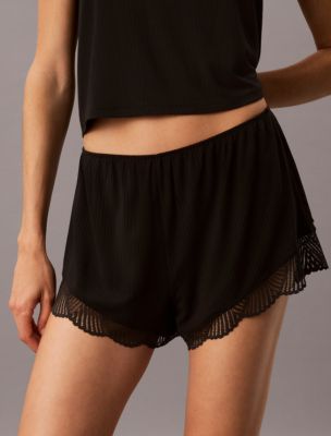 Трусы-шортики, кружево, модал, в рубчик — Calvin Klein, цвет: Чёрный — фото 3