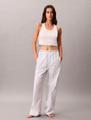 Cotton Poplin Script Sleep Pants, Crest Stripe + Ice Castle