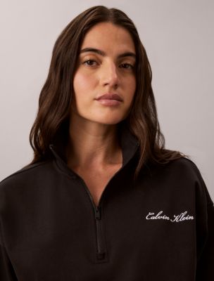 Женский свитшот Calvin Klein Logo Cotton Jersey Sleep Sweatshirt, цвет: Чёрный — фото 3