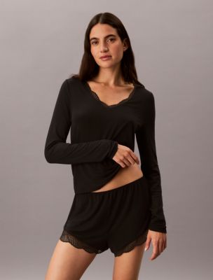 Ultra Soft Modal Lace Sleep Top, Black