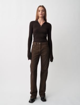 Amber Ribbed Polo Sweater, Java