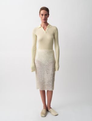Amber Ribbed Polo Sweater, Pale Citron