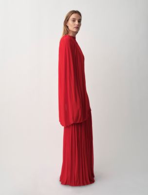 calvin klein red satin dress Calvin Klein Sleeveless Satin V-Neck Dress in Red