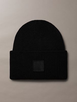 Ribbed Monogram Logo Badge Beanie, Black