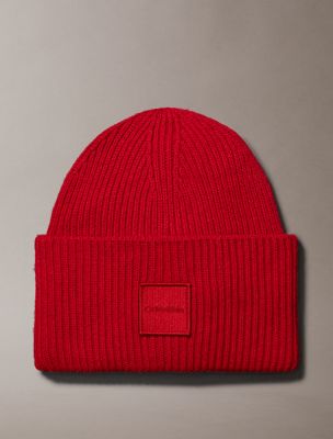 Ribbed Monogram Logo Badge Beanie, Scarlet Sage
