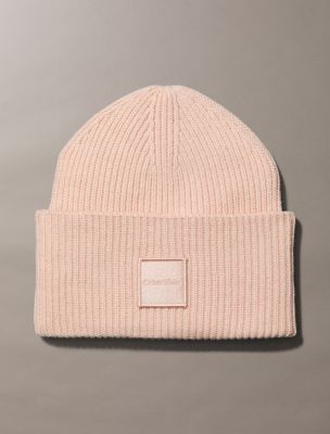 Ribbed Monogram Logo Badge Beanie, Silver