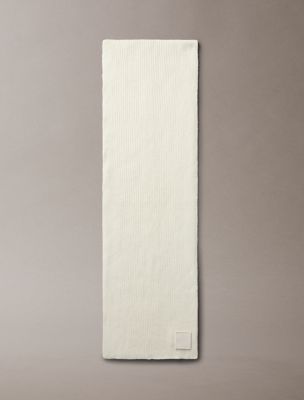 Ribbed Monogram Logo Badge Scarf, Vanilla Ice