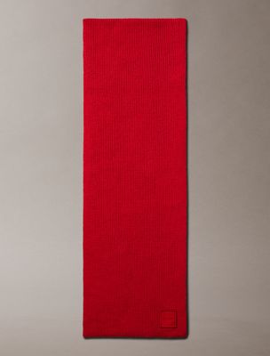 Ribbed Monogram Logo Badge Scarf, Scarlet Sage