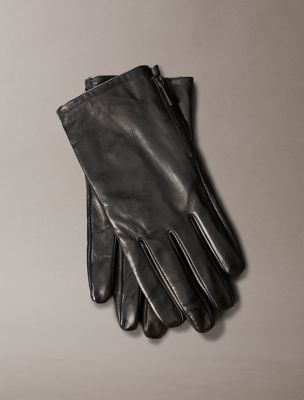 Women's Side Zip Leather Gloves, Black