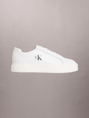 Men's Leather Monologo Sneakers, Triple Bright White