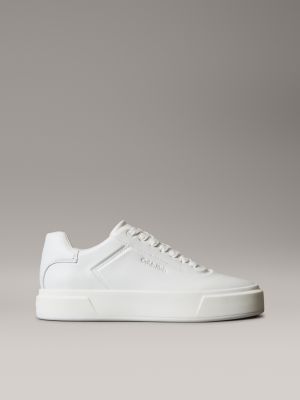 Women's Leather Embossed Logo Sneakers, Triple Bright White